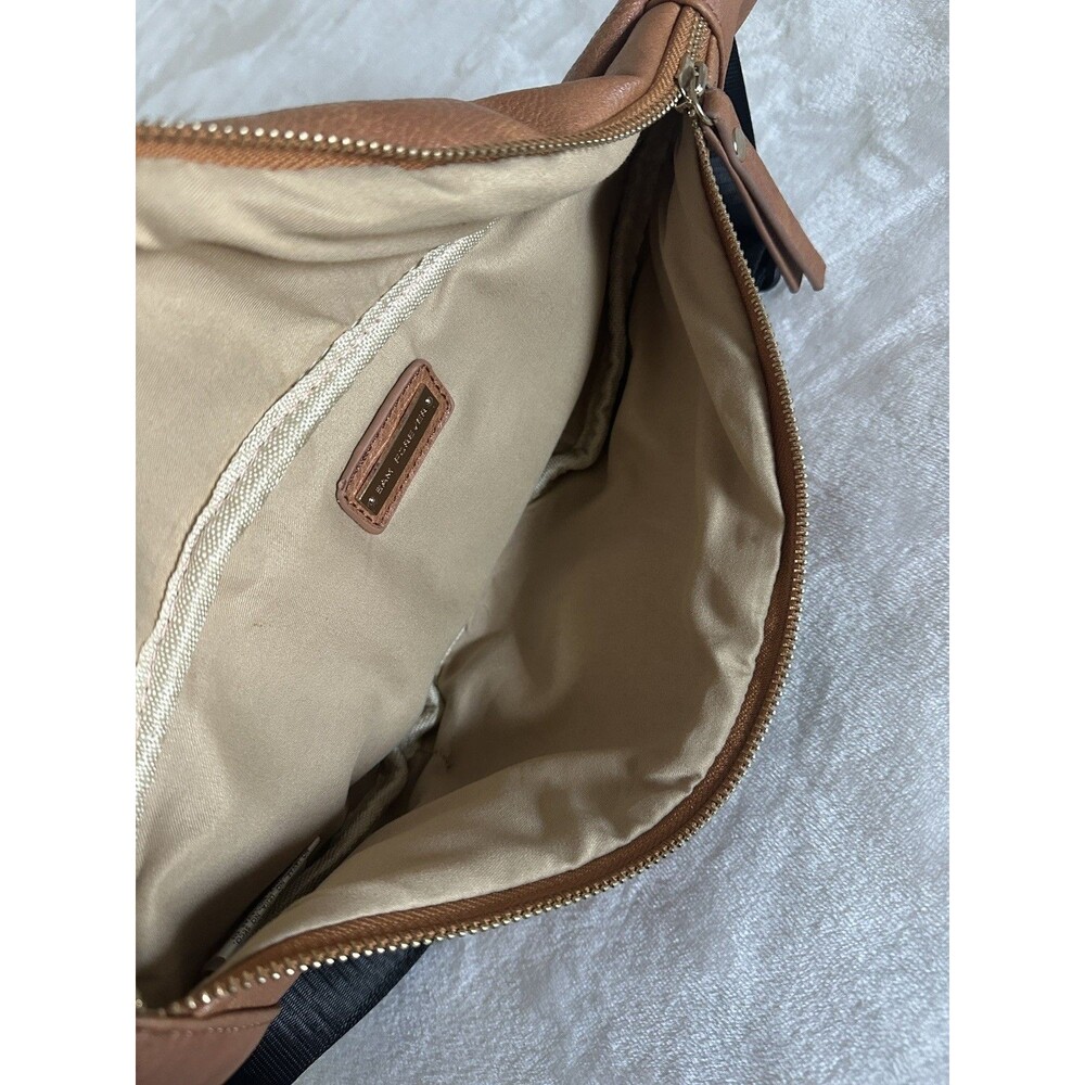 Sam Forever Cognac Pebbled Leather Sling Belt Bag Fanny Pack Varsity Stripe - Picture 5 of 7